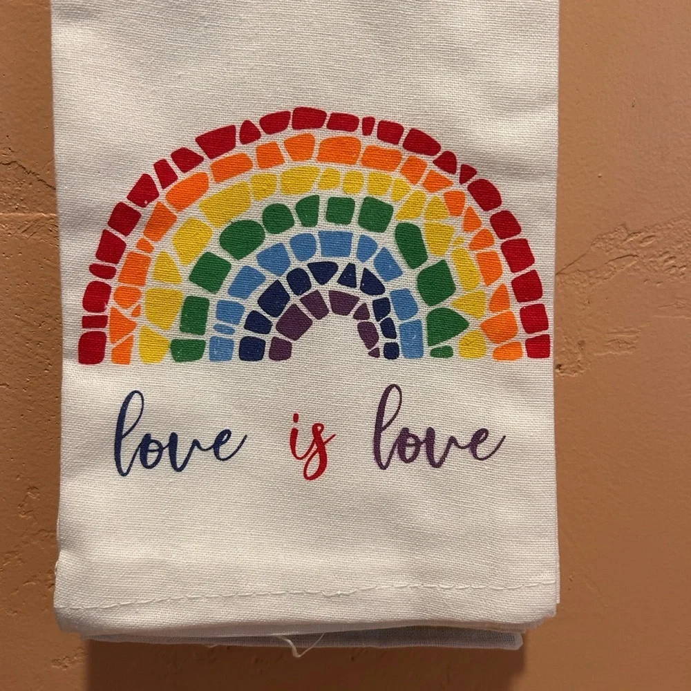 Love Is Love Rainbow Striped Set Of 4 Kitchen Towels Made By Mulberry NWTS